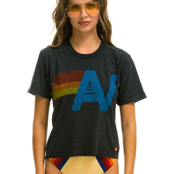Aviator Nation Tops Nwt Aviator Nation Logo Boyfriend Tee Charcoal